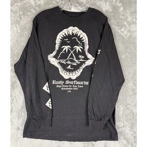 Vintage Rusty Surfboards Long Sleeve T Shirt Black Graphic Print Men's Size L